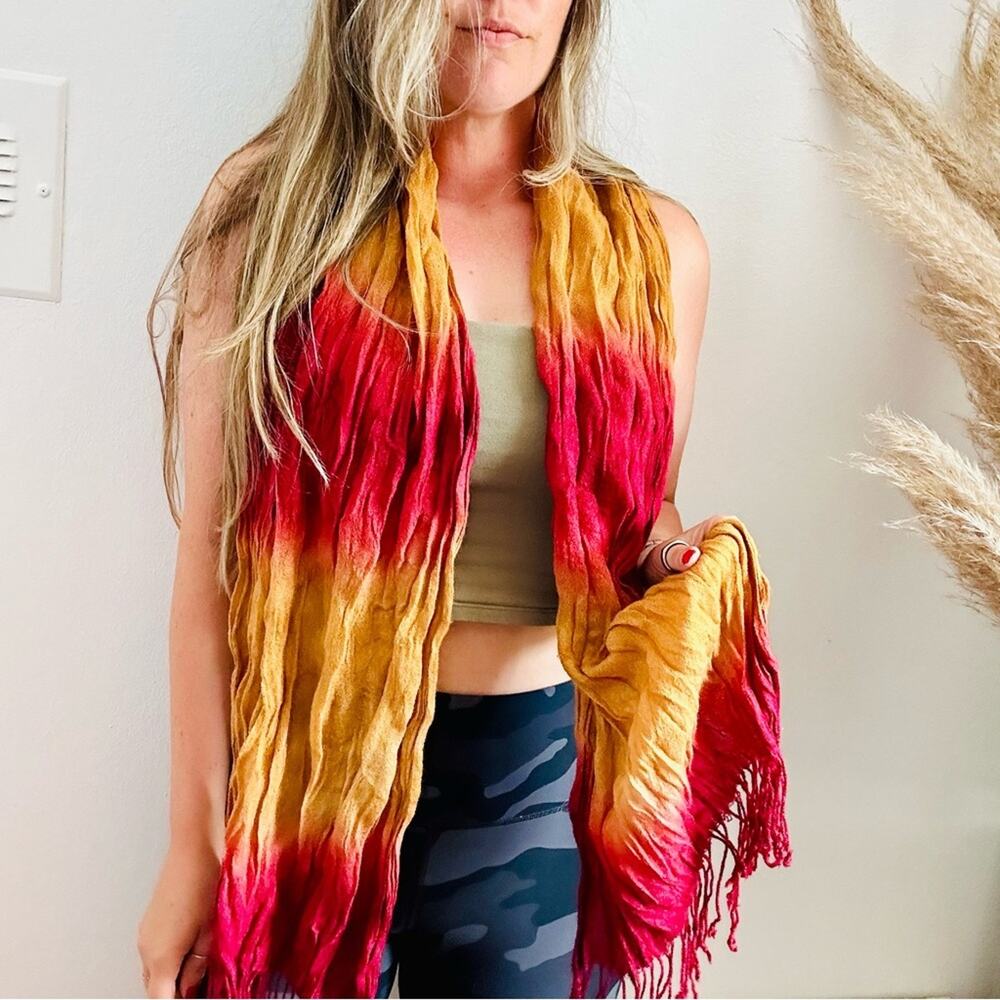 NORDSTROM Burgundy Red Yellow Gold Stripe Tassel Fringe Oversize Soft Scarf Wrap